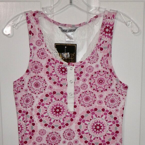 BRAND NEW EMME JORDAN PINK MANDALLA PRINT JUNIOR SLEEP + TANK TOP WITH LACE - M - Picture 1 of 2
